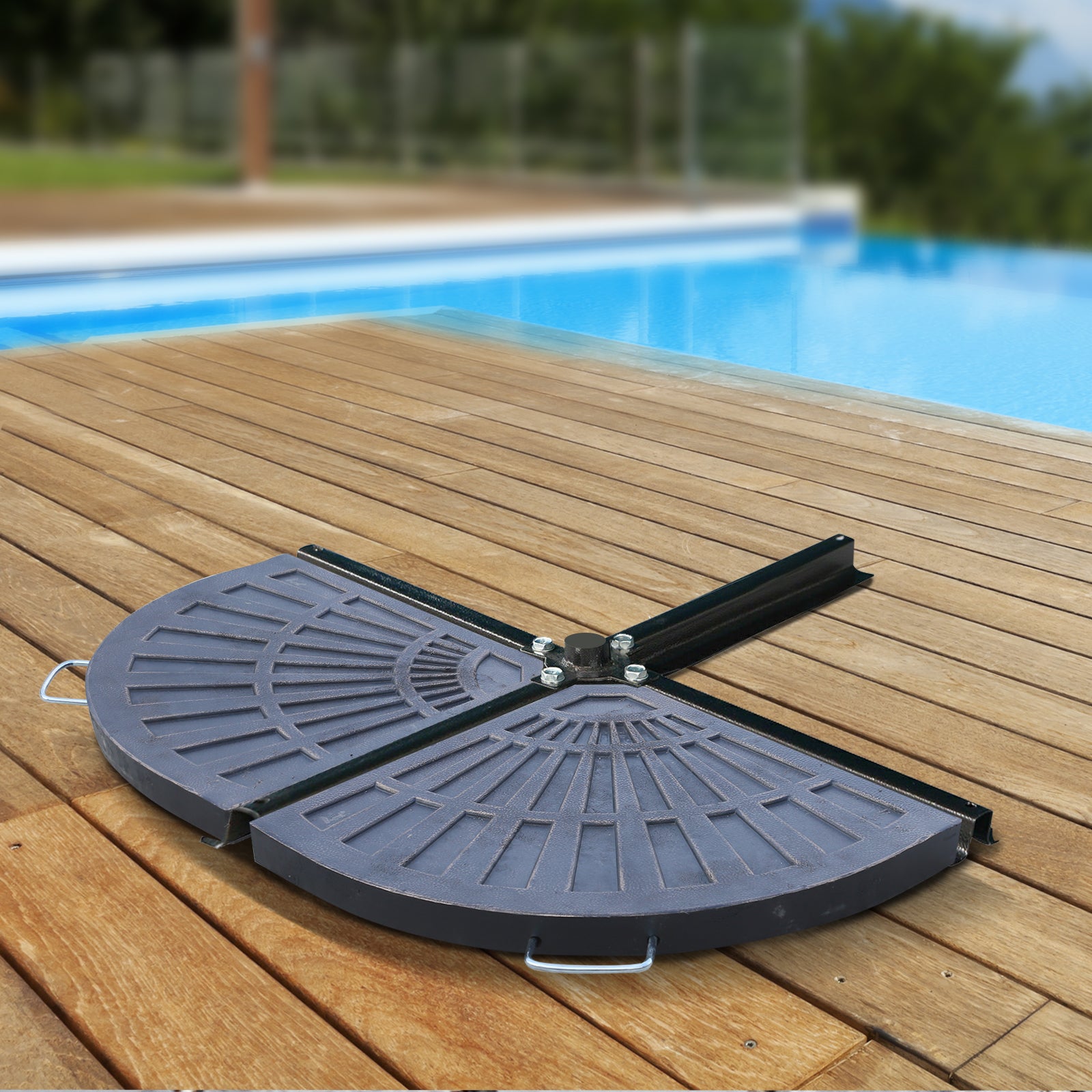 2-Piece Set Weights for Umbrella Stands Plate Umbrella Stand Umbrella Base Half Round with Handle Resin + Metal Bronze 66 x 47 x 4.2 cm 30 kg