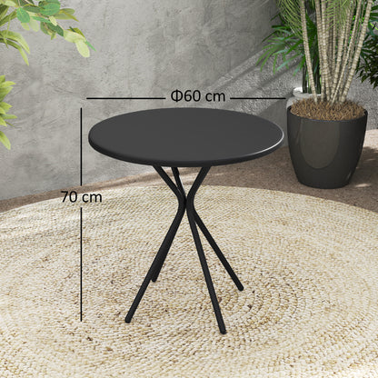 Patio Table Ø60 x 70 cm, Weatherproof Steel Balcony Table, Round Dining Table with Foot Pads Outdoor Camping Table Side Table, Patio Table for Garden Terrace Balcony Black