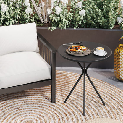 Patio Table Ø60 x 70 cm, Weatherproof Steel Balcony Table, Round Dining Table with Foot Pads Outdoor Camping Table Side Table, Patio Table for Garden Terrace Balcony Black