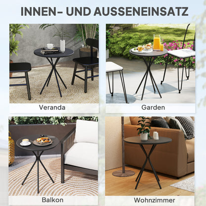 Patio Table Ø60 x 70 cm, Weatherproof Steel Balcony Table, Round Dining Table with Foot Pads Outdoor Camping Table Side Table, Patio Table for Garden Terrace Balcony Black