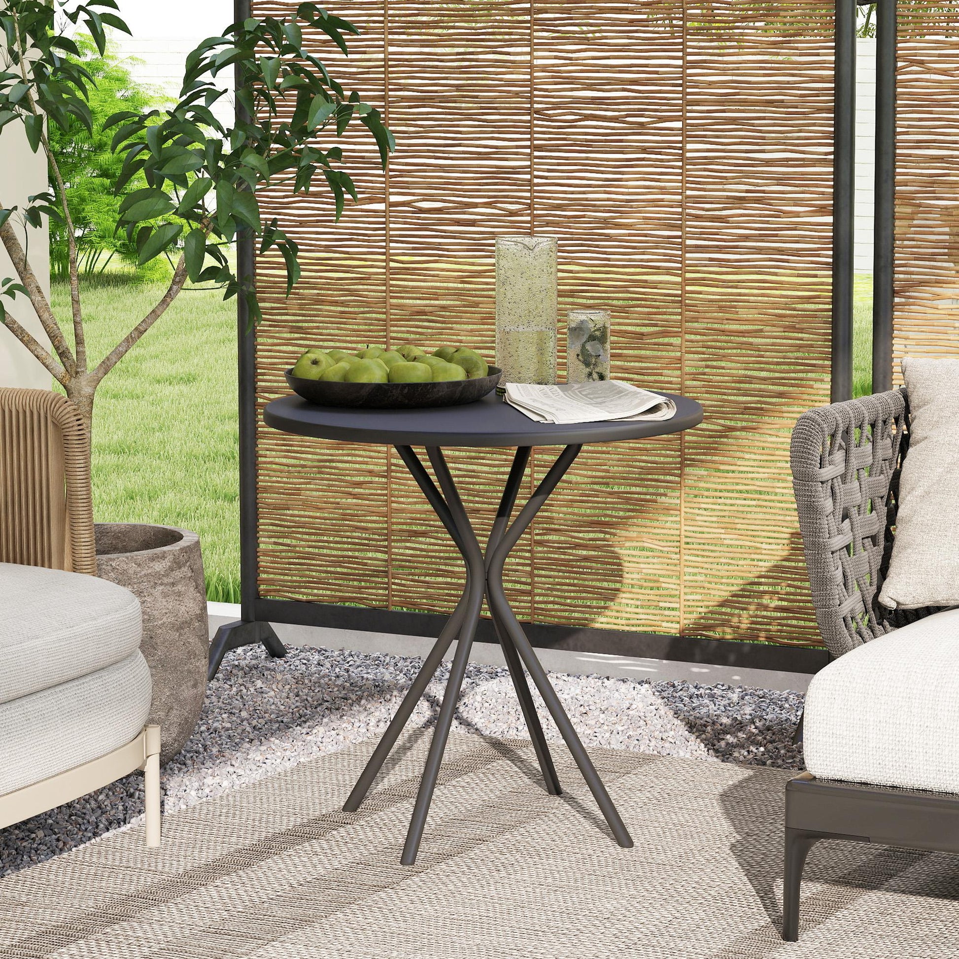 Patio Table Ø60 x 70 cm, Weatherproof Steel Balcony Table, Round Dining Table with Foot Pads Outdoor Camping Table Side Table, Patio Table for Garden Terrace Balcony Black