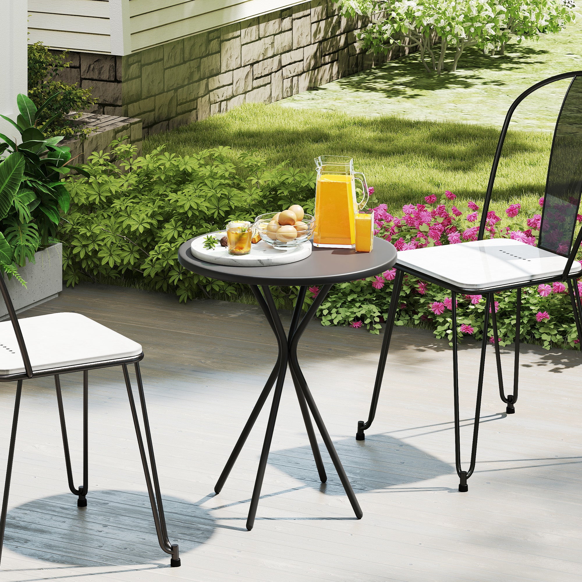 Patio Table Ø60 x 70 cm, Weatherproof Steel Balcony Table, Round Dining Table with Foot Pads Outdoor Camping Table Side Table, Patio Table for Garden Terrace Balcony Black