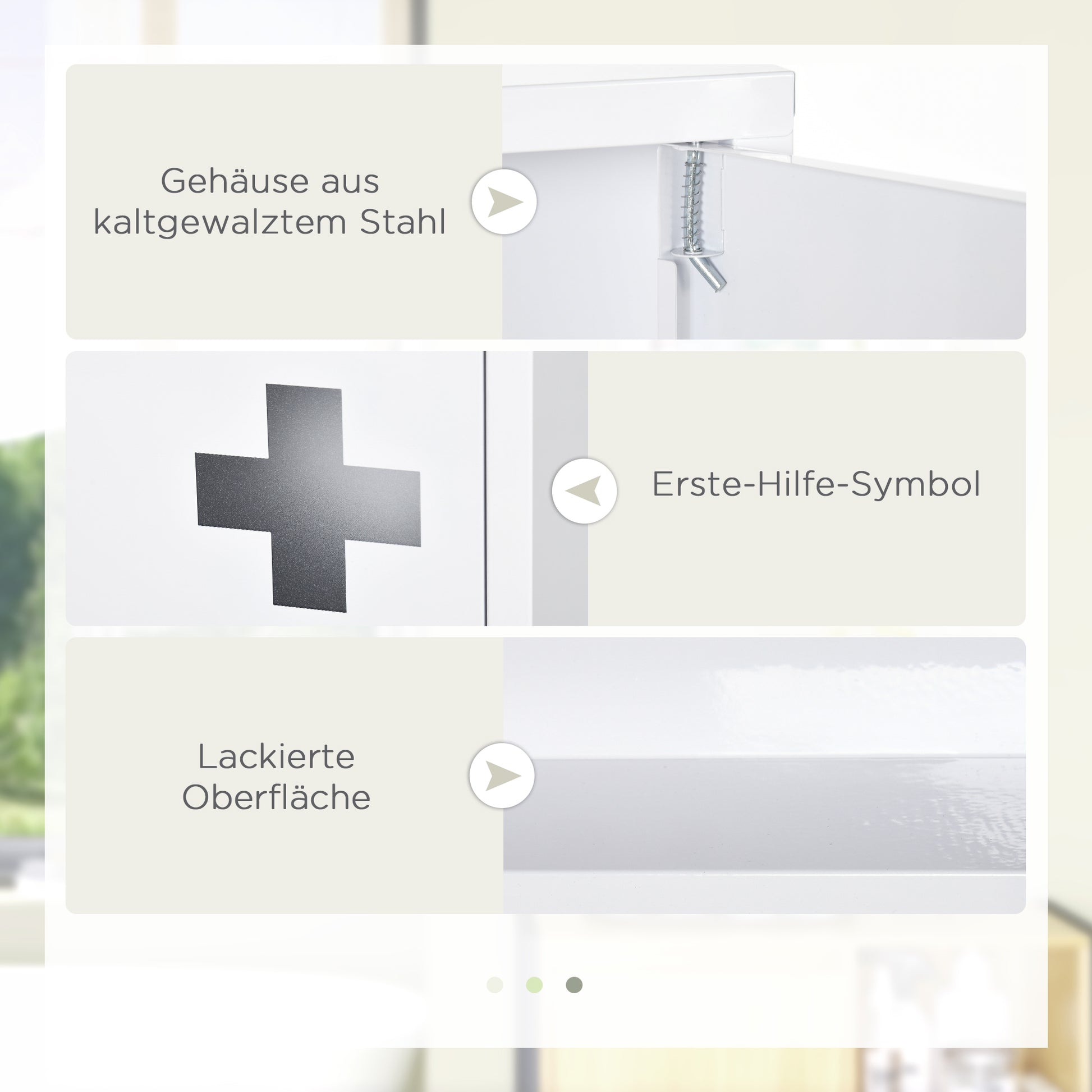 Medicine Cabinet, First Aid Cabinet, Pharmacy Cabinet with 3 Interior Compartments, Medicine Cabinet with Magnetic Closure, Medication Cabinet with Handle, Steel, White, 30 x 12 x 60 cm