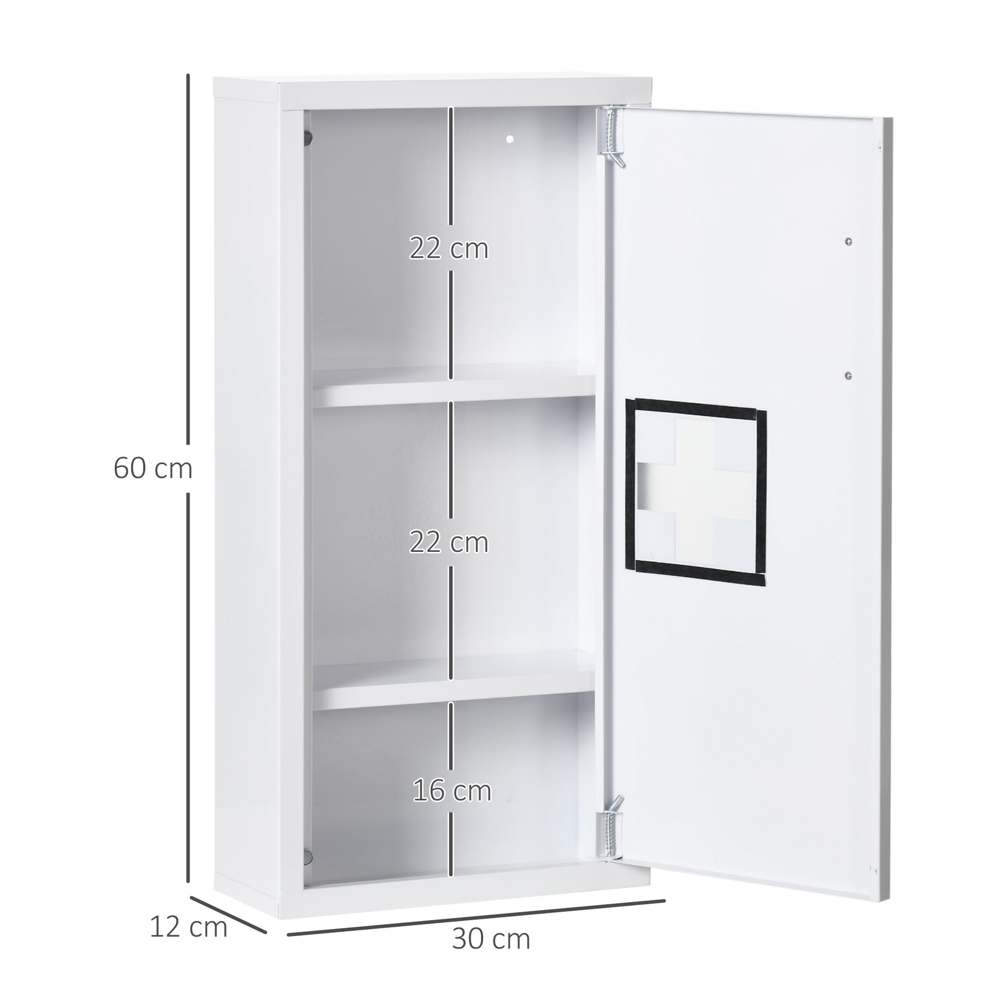 Medicine Cabinet, First Aid Cabinet, Pharmacy Cabinet with 3 Interior Compartments, Medicine Cabinet with Magnetic Closure, Medication Cabinet with Handle, Steel, White, 30 x 12 x 60 cm