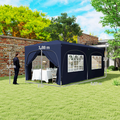 Pavilion approx. 3x6m, water-repellent Sturdy Winterproof Pop-up Folding Pavilion, UV Protection 50+, Foldable Party Tent Garden Tent with 6 Side Panels Bag Garden Pavilion for Camping Garden, Dark Blue