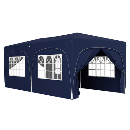 Pavilion approx. 3x6m, water-repellent Sturdy Winterproof Pop-up Folding Pavilion, UV Protection 50+, Foldable Party Tent Garden Tent with 6 Side Panels Bag Garden Pavilion for Camping Garden, Dark Blue