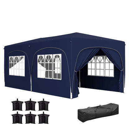 Pavilion approx. 3x6m, water-repellent Sturdy Winterproof Pop-up Folding Pavilion, UV Protection 50+, Foldable Party Tent Garden Tent with 6 Side Panels Bag Garden Pavilion for Camping Garden, Dark Blue