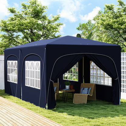 Pavilion approx. 3x6m, water-repellent Sturdy Winterproof Pop-up Folding Pavilion, UV Protection 50+, Foldable Party Tent Garden Tent with 6 Side Panels Bag Garden Pavilion for Camping Garden, Dark Blue