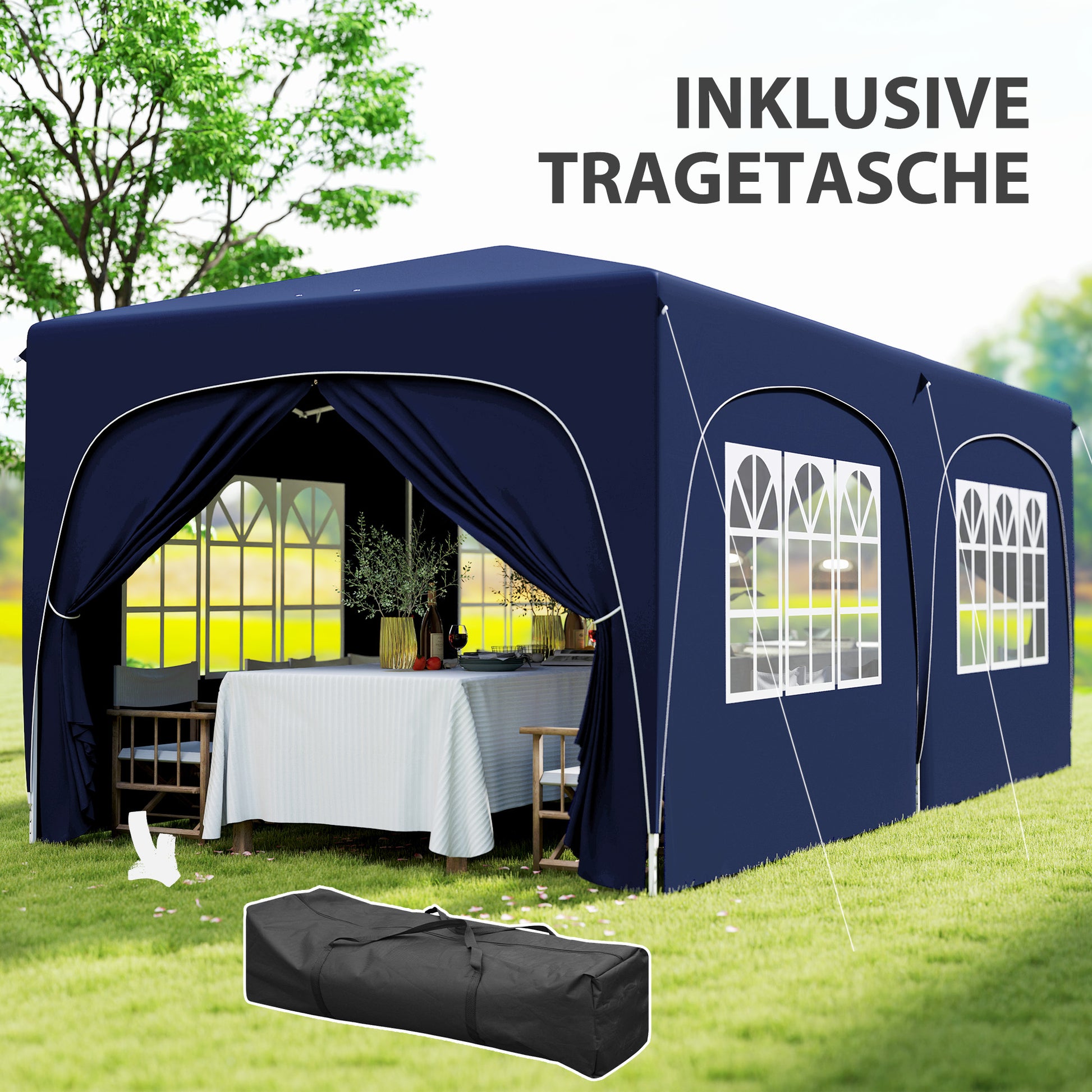 Pavilion approx. 3x6m, water-repellent Sturdy Winterproof Pop-up Folding Pavilion, UV Protection 50+, Foldable Party Tent Garden Tent with 6 Side Panels Bag Garden Pavilion for Camping Garden, Dark Blue