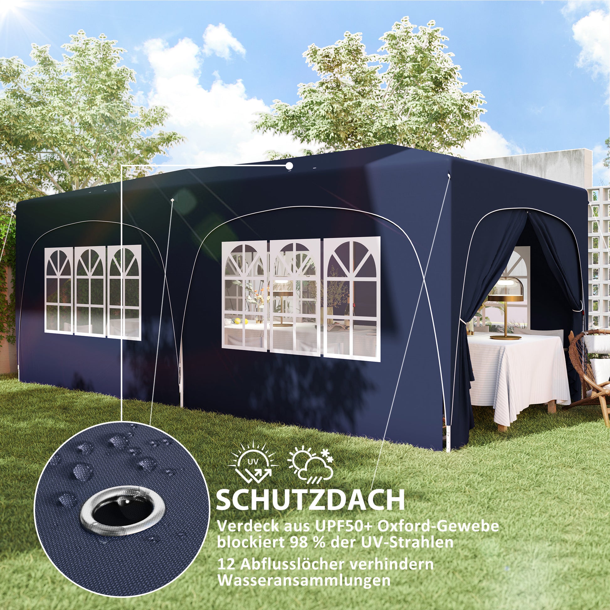 Pavilion approx. 3x6m, water-repellent Sturdy Winterproof Pop-up Folding Pavilion, UV Protection 50+, Foldable Party Tent Garden Tent with 6 Side Panels Bag Garden Pavilion for Camping Garden, Dark Blue