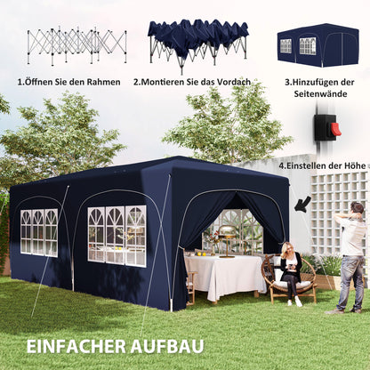 Pavilion approx. 3x6m, water-repellent Sturdy Winterproof Pop-up Folding Pavilion, UV Protection 50+, Foldable Party Tent Garden Tent with 6 Side Panels Bag Garden Pavilion for Camping Garden, Dark Blue
