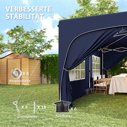 Pavilion approx. 3x6m, water-repellent Sturdy Winterproof Pop-up Folding Pavilion, UV Protection 50+, Foldable Party Tent Garden Tent with 6 Side Panels Bag Garden Pavilion for Camping Garden, Dark Blue