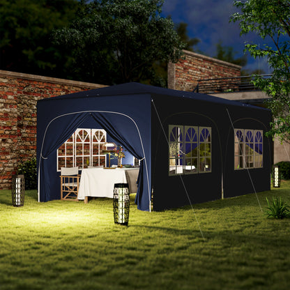 Pavilion approx. 3x6m, water-repellent Sturdy Winterproof Pop-up Folding Pavilion, UV Protection 50+, Foldable Party Tent Garden Tent with 6 Side Panels Bag Garden Pavilion for Camping Garden, Dark Blue