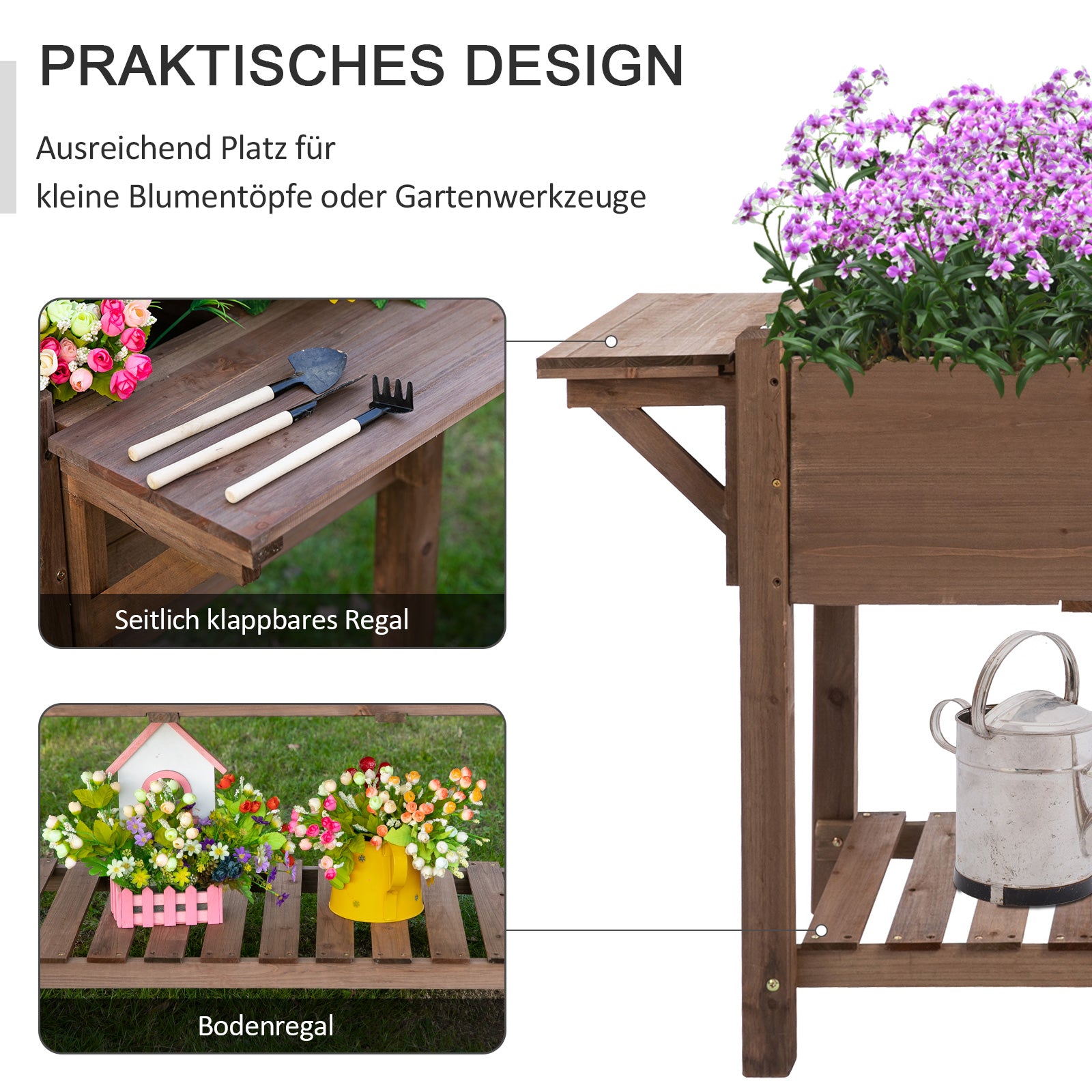 Raised Garden Bed Plant Box with 8 Divided Grids Folding Shelf Planter Flower Pot Herb Bed Solid Wood Brown 123 x 54 x 80 cm