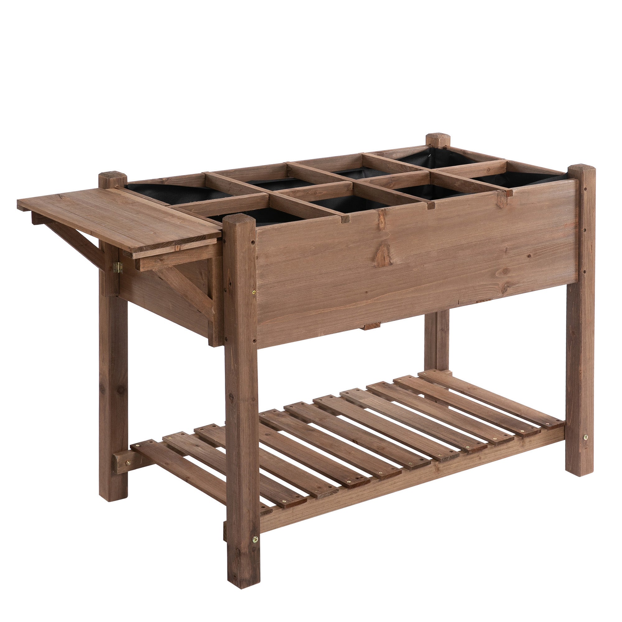 Raised Garden Bed Plant Box with 8 Divided Grids Folding Shelf Planter Flower Pot Herb Bed Solid Wood Brown 123 x 54 x 80 cm