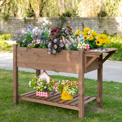 Raised Garden Bed Plant Box with 8 Divided Grids Folding Shelf Planter Flower Pot Herb Bed Solid Wood Brown 123 x 54 x 80 cm
