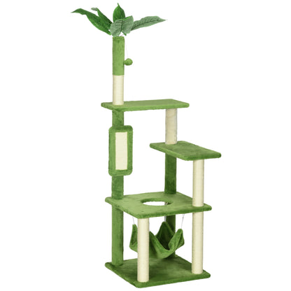 Cat Scratching Post 142cm, Cat Tree with Hammock, Ball Toy, Sisal Scratching Posts, and Anti-toppling System, Green