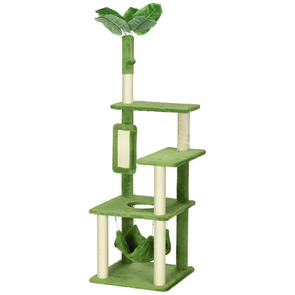Cat Scratching Post 142cm, Cat Tree with Hammock, Ball Toy, Sisal Scratching Posts, and Anti-toppling System, Green