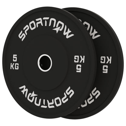 SPORTNOW Set of 2 5 kg Rubber Weight Plates for Gym and Home with 5 cm Hole for Dumbbells and Barbells, Black