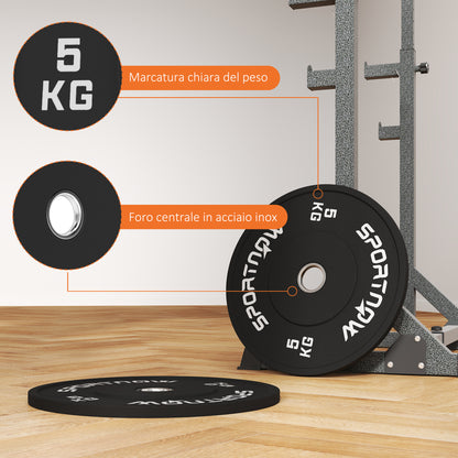 SPORTNOW Set of 2 5 kg Rubber Weight Plates for Gym and Home with 5 cm Hole for Dumbbells and Barbells, Black