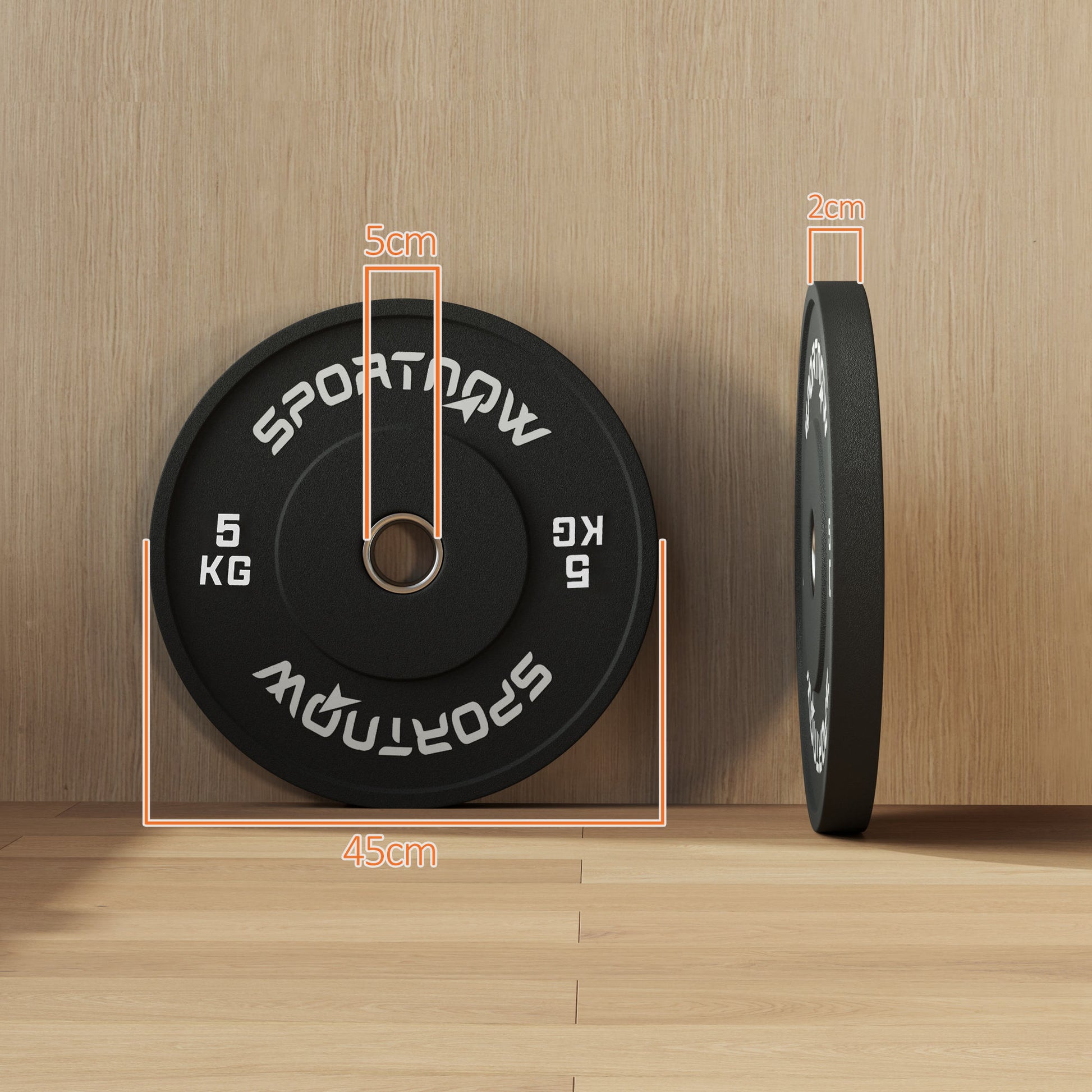 SPORTNOW Set of 2 5 kg Rubber Weight Plates for Gym and Home with 5 cm Hole for Dumbbells and Barbells, Black