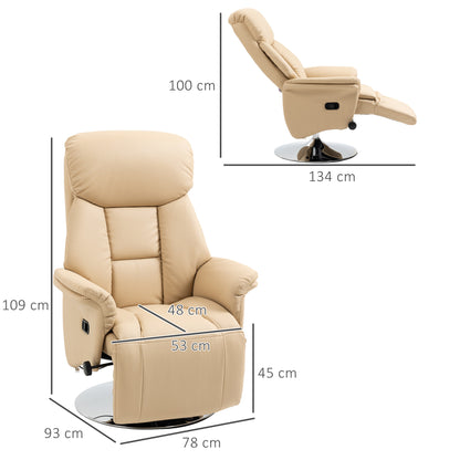 Relaxation Armchair, Reclining Salon Chair with Swivel, Adjustable Footrest, Armrests, TV Chair in Synthetic Leather, up to 150 kg, for living room, bedroom, home cinema, beige