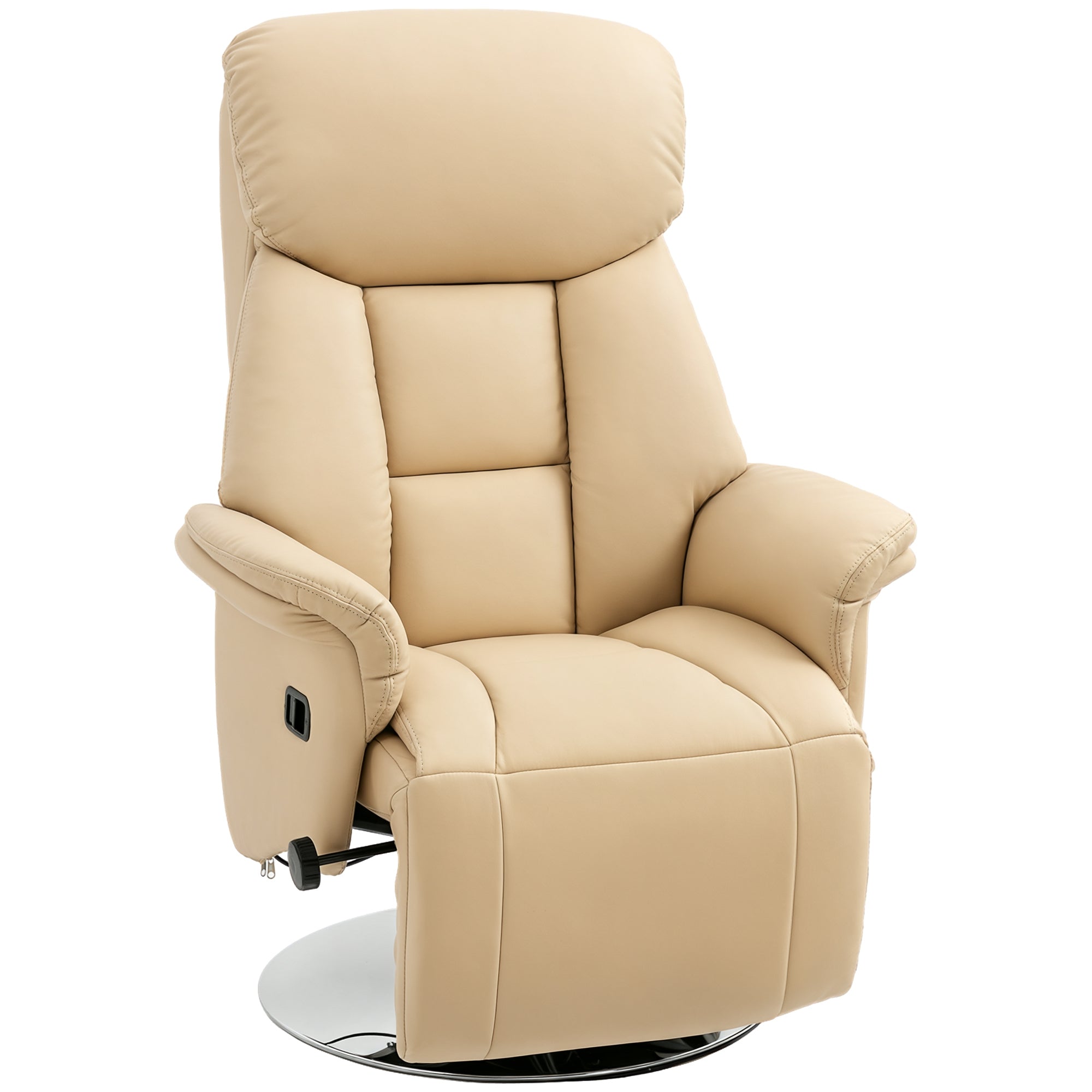 Relaxation Armchair, Reclining Salon Chair with Swivel, Adjustable Footrest, Armrests, TV Chair in Synthetic Leather, up to 150 kg, for living room, bedroom, home cinema, beige