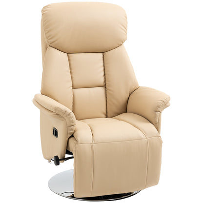 Relaxation Armchair, Reclining Salon Chair with Swivel, Adjustable Footrest, Armrests, TV Chair in Synthetic Leather, up to 150 kg, for living room, bedroom, home cinema, beige