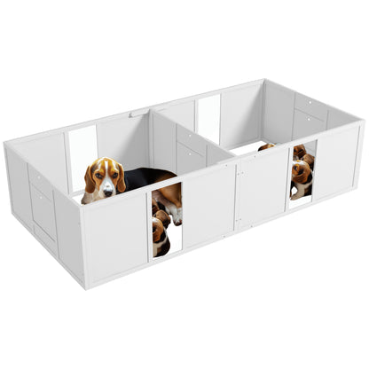 Puppy Whelping Box, Puppy Playpen, Puppy Pen with Non-Slip Floor Protection, Door, Wooden Whelping Box for Dogs, Playpen for Medium Dogs, 196 x 96 x 48 cm, White