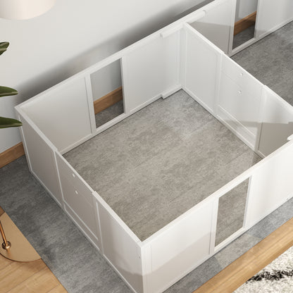 Puppy Whelping Box, Puppy Playpen, Puppy Pen with Non-Slip Floor Protection, Door, Wooden Whelping Box for Dogs, Playpen for Medium Dogs, 196 x 96 x 48 cm, White