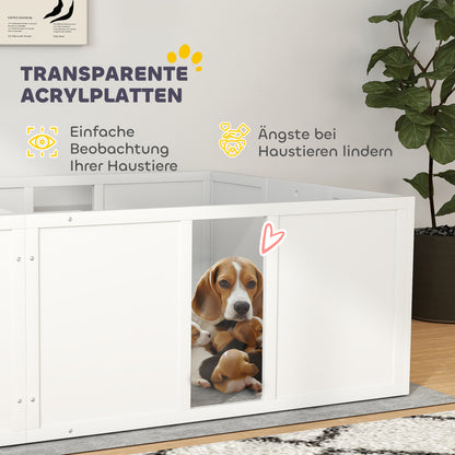Puppy Whelping Box, Puppy Playpen, Puppy Pen with Non-Slip Floor Protection, Door, Wooden Whelping Box for Dogs, Playpen for Medium Dogs, 196 x 96 x 48 cm, White