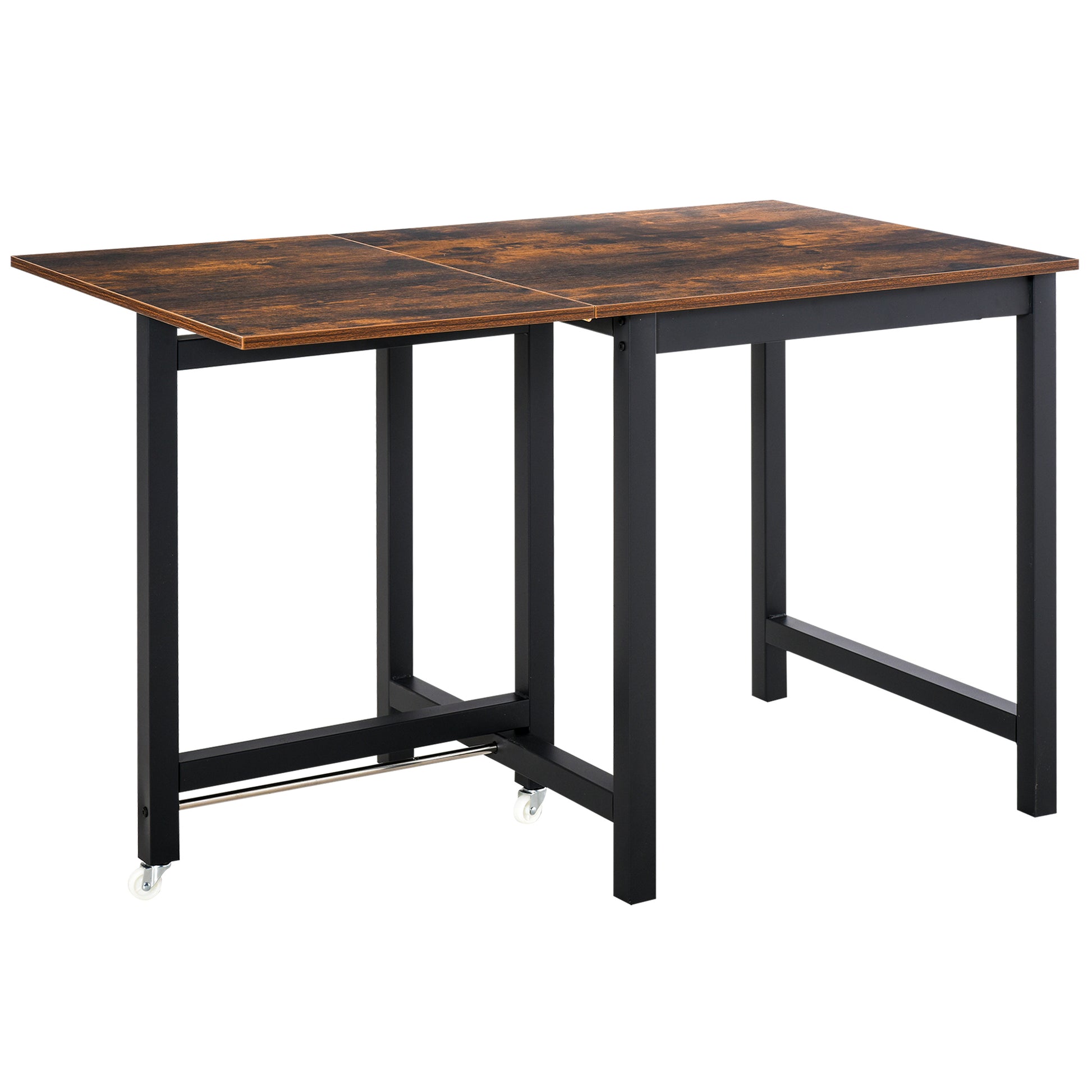 Extendable Folding Dining Table Rectangular Kitchen Table for 4-6 People with Casters, Dining Table made of Metal 118 x 70 x 76.5 cm Brown