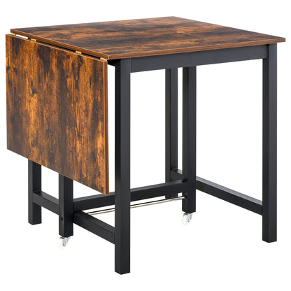 Extendable Folding Dining Table Rectangular Kitchen Table for 4-6 People with Casters, Dining Table made of Metal 118 x 70 x 76.5 cm Brown