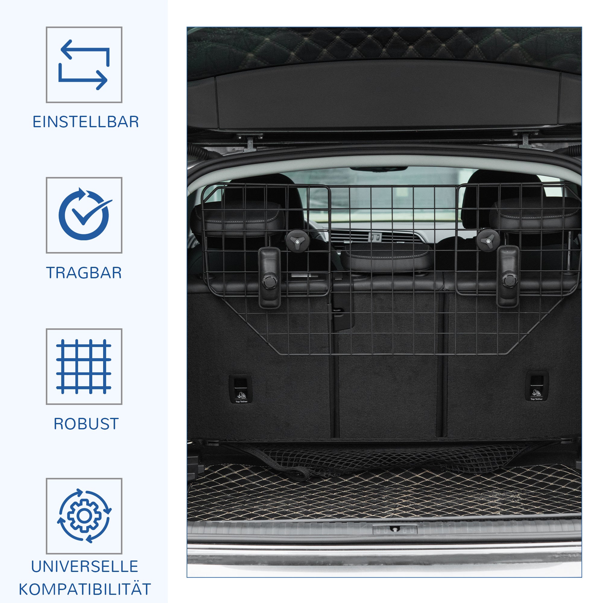 Dog Guard for Car Universal Car Guard for Dogs with Continuously Adjustable Width, Partition Grid for Trunk Dogs Car Grid Dog Safety Grid 90-120 x 40.5 cm