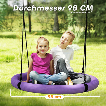 Nest Swing Ø98 cm Plate Swing Height-Adjustable Garden Swing up to 150 kg Load-Bearing Durable & Weatherproof Hanging Swing Children's Swing Outdoor Indoor for Kids and Adults