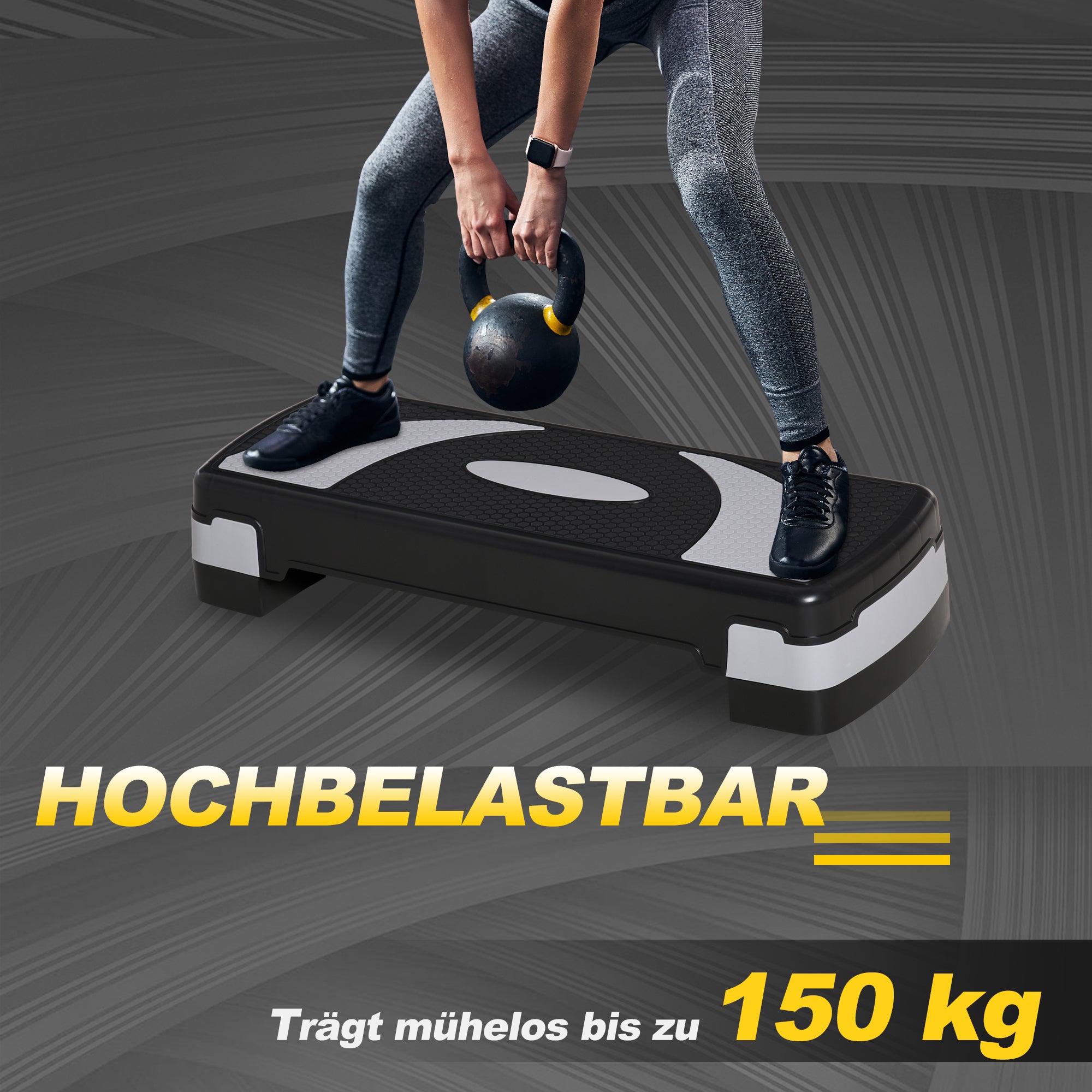 Adjustable Height Fitness Stepper with 3 Levels (10/15/20 cm) Non-Slip Step Bench Capacity up to 150 kg for Home Gym Black