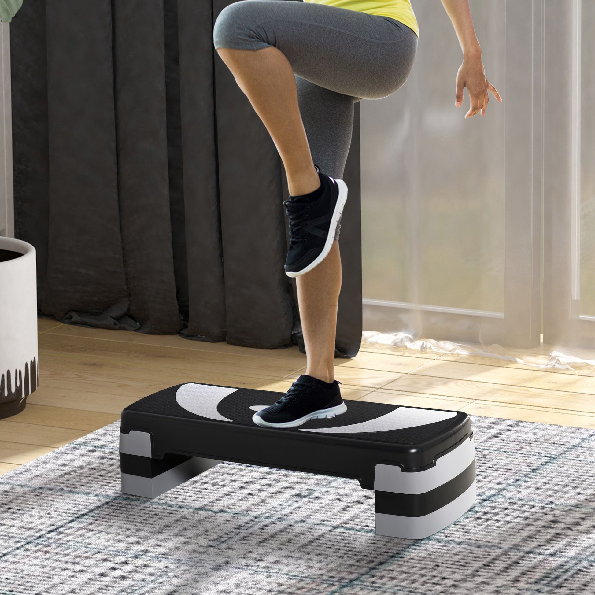 Adjustable Height Fitness Stepper with 3 Levels (10/15/20 cm) Non-Slip Step Bench Capacity up to 150 kg for Home Gym Black