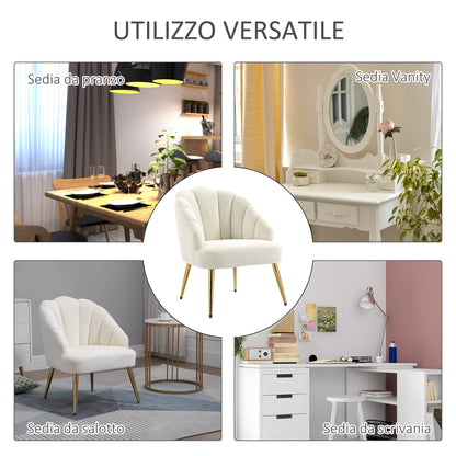 Upholstered Armchair with Shell-Shaped Backrest, Bedroom and Living Room Velvet Armchair with Golden Legs, for Bedroom and Living Room, Cream