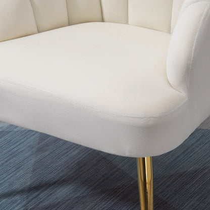 Upholstered Armchair with Shell-Shaped Backrest, Bedroom and Living Room Velvet Armchair with Golden Legs, for Bedroom and Living Room, Cream