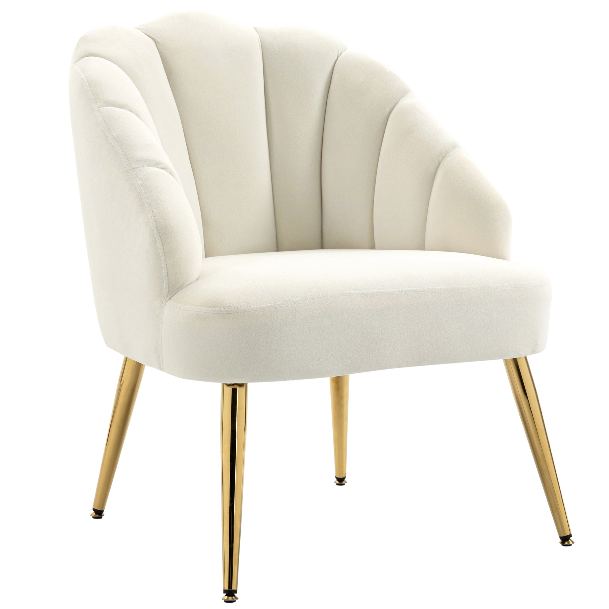 Upholstered Armchair with Shell-Shaped Backrest, Bedroom and Living Room Velvet Armchair with Golden Legs, for Bedroom and Living Room, Cream