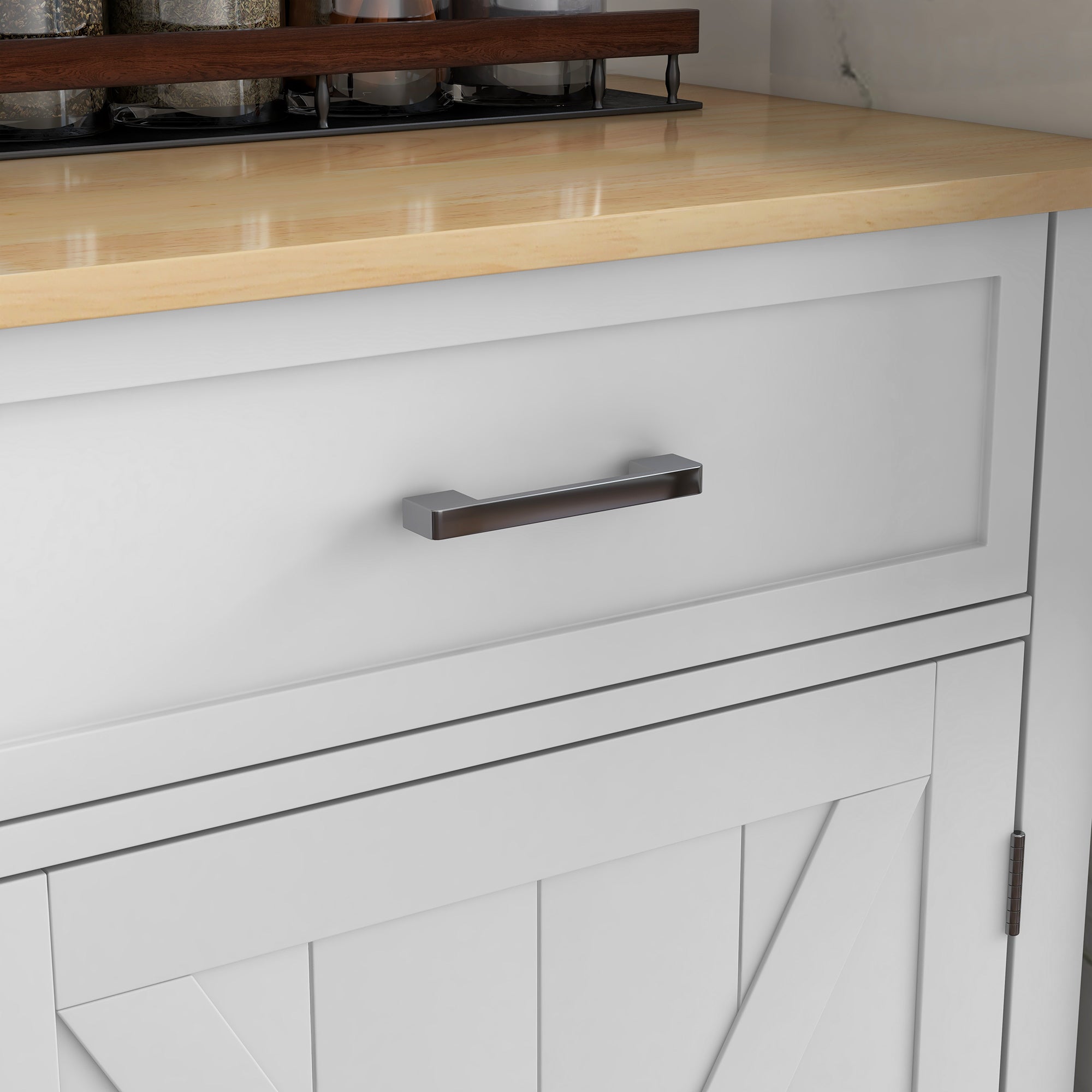 Kitchen Island Cart with Foldable Wood Countertop, 2 Doors, 2 Drawers, Adjustable Shelf, and 4 Wheels 105x60x90.5 cm White