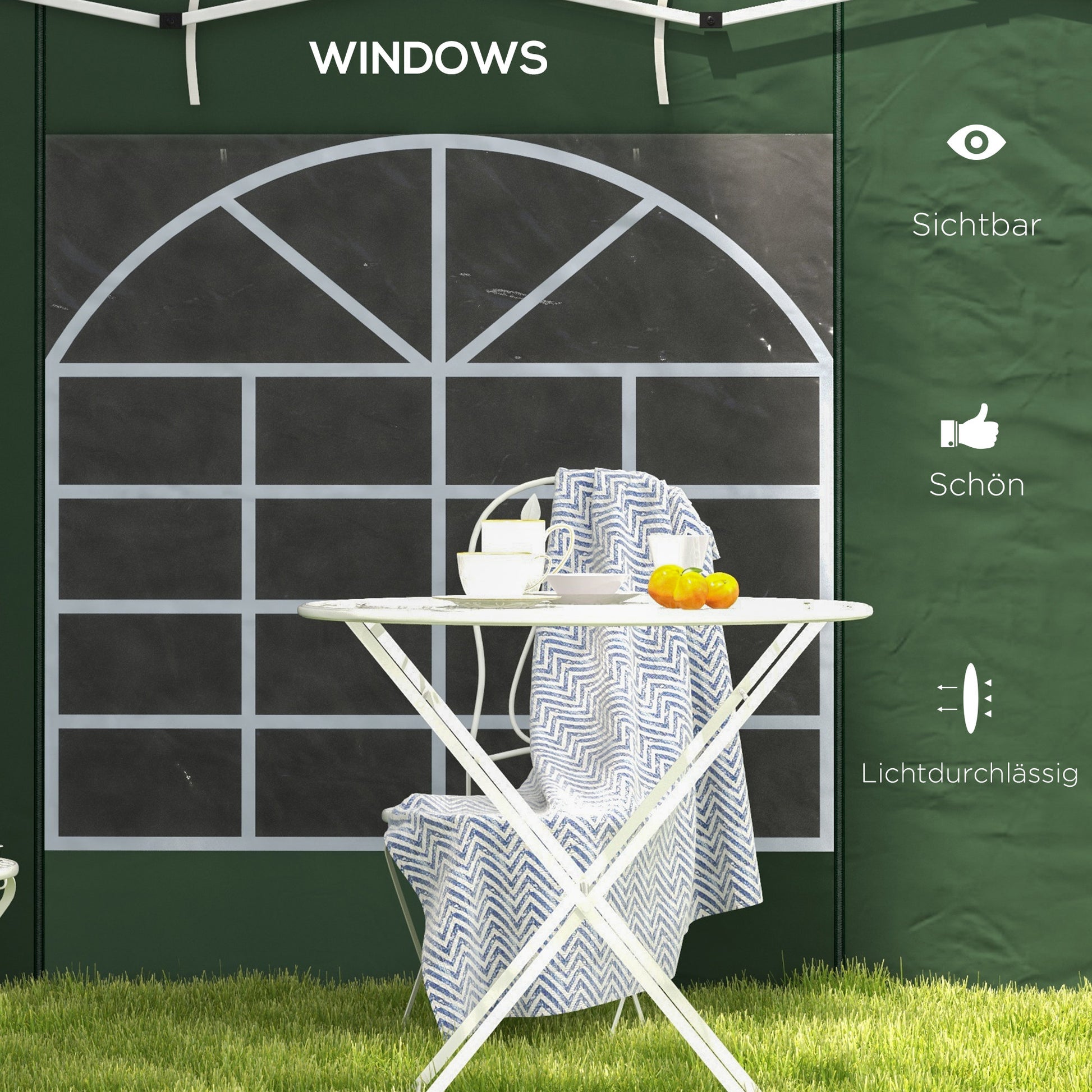 2-Pack Side Panels for Pavilion 3x3/3x6m, Side Wall with Window and Velcro, Waterproof Oxford Fabric Side Walls, Wind and Privacy Protection for Party Tent, Green