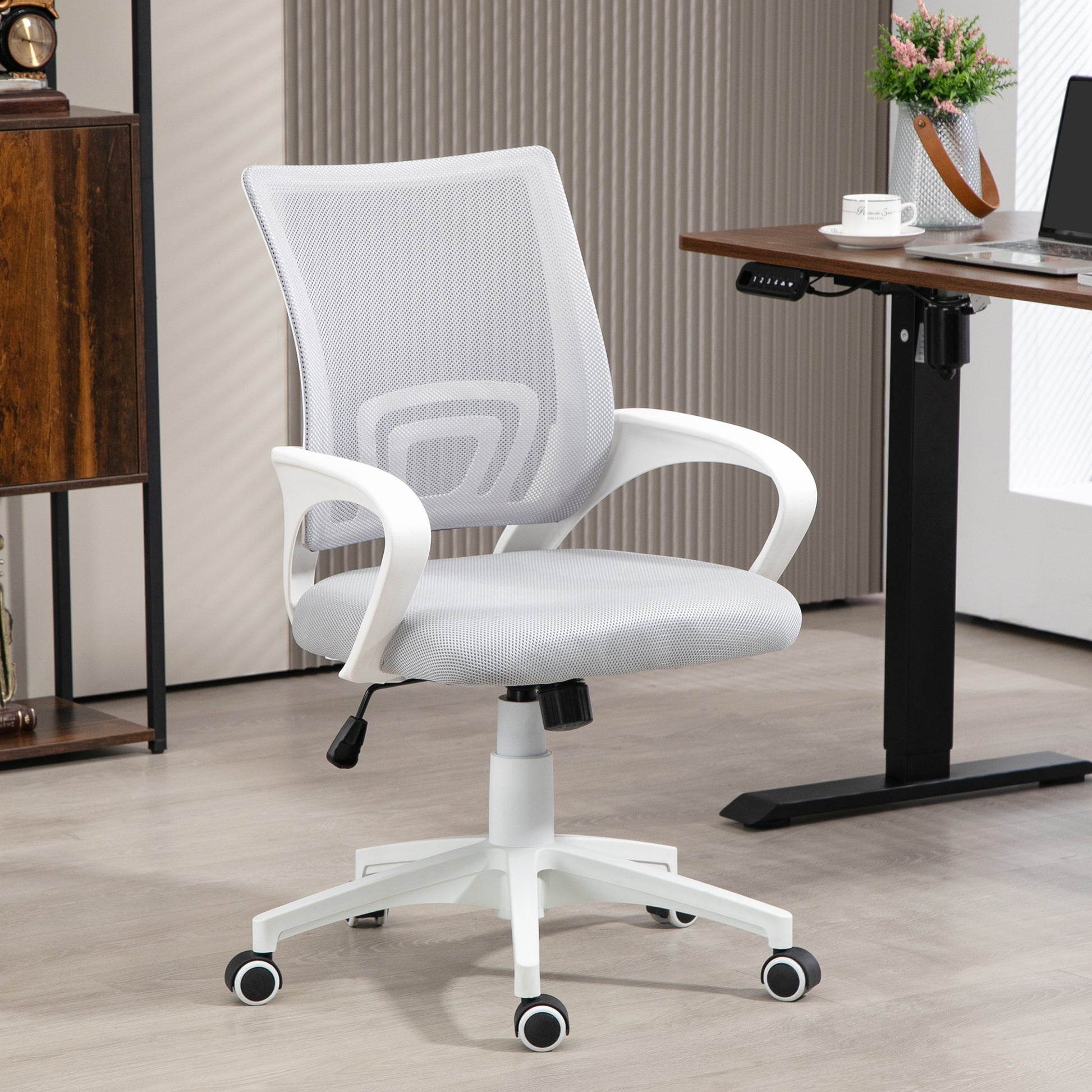 Mesh Office Chair Swivel Desk Chair with Adjustable Height Rocking Function Lumbar Support and Armrests Study Chair Load 120 kg Gray