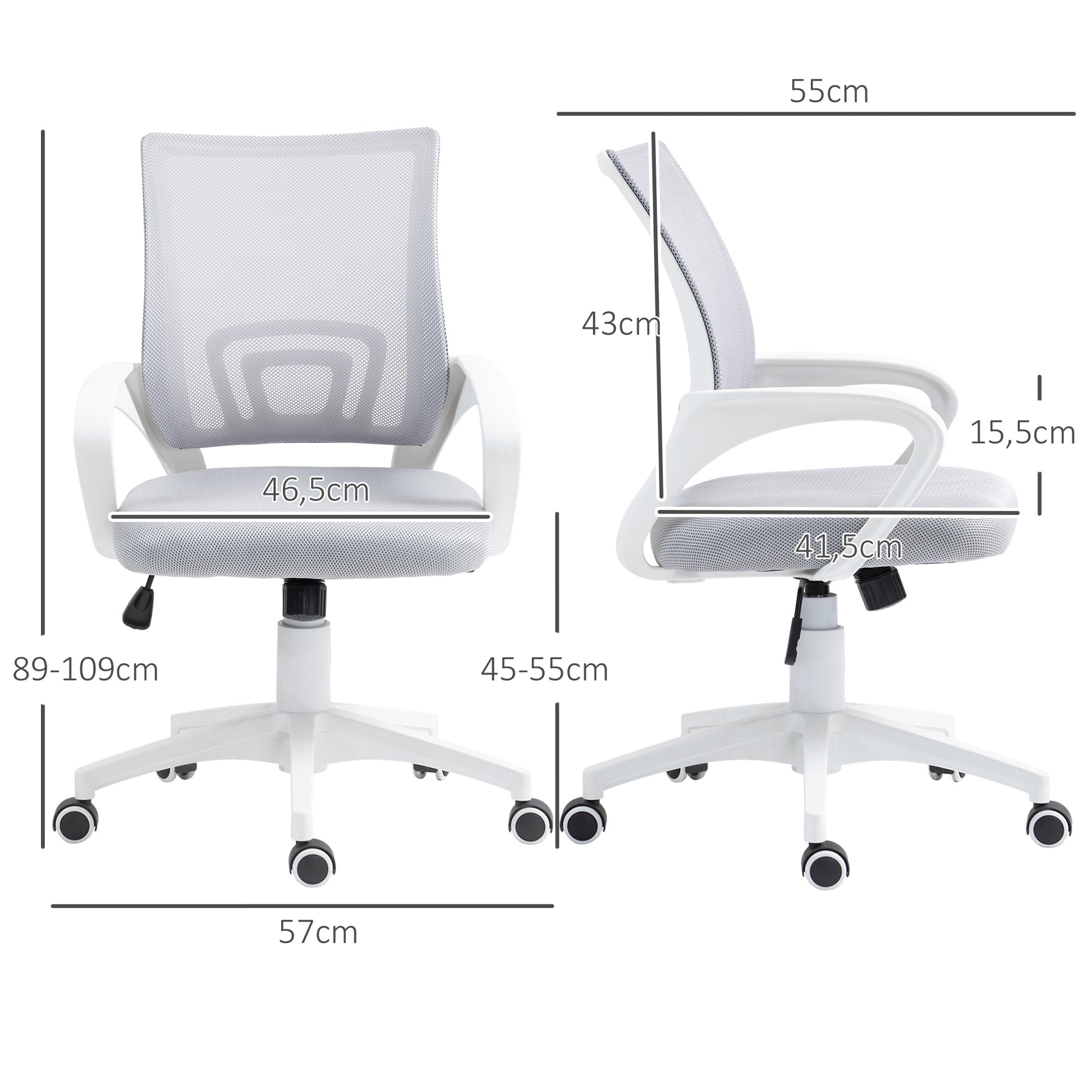 Mesh Office Chair Swivel Desk Chair with Adjustable Height Rocking Function Lumbar Support and Armrests Study Chair Load 120 kg Gray