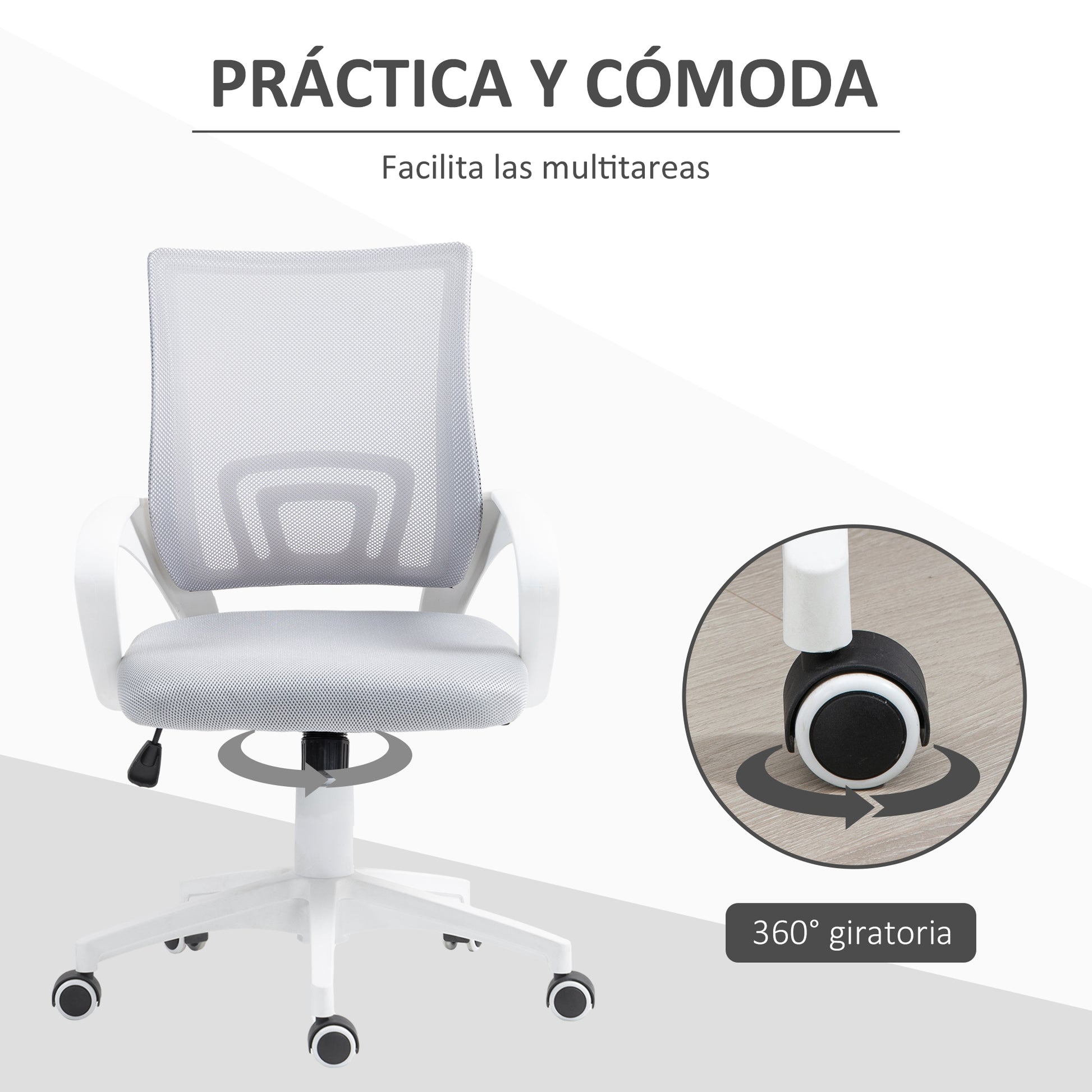 Mesh Office Chair Swivel Desk Chair with Adjustable Height Rocking Function Lumbar Support and Armrests Study Chair Load 120 kg Gray