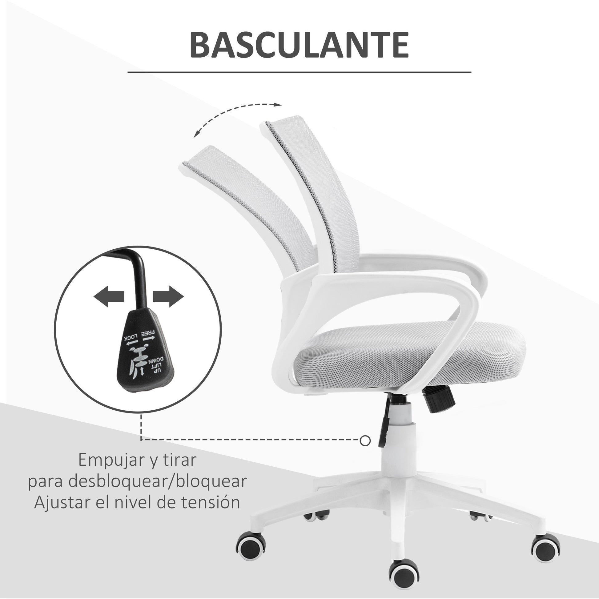 Mesh Office Chair Swivel Desk Chair with Adjustable Height Rocking Function Lumbar Support and Armrests Study Chair Load 120 kg Gray