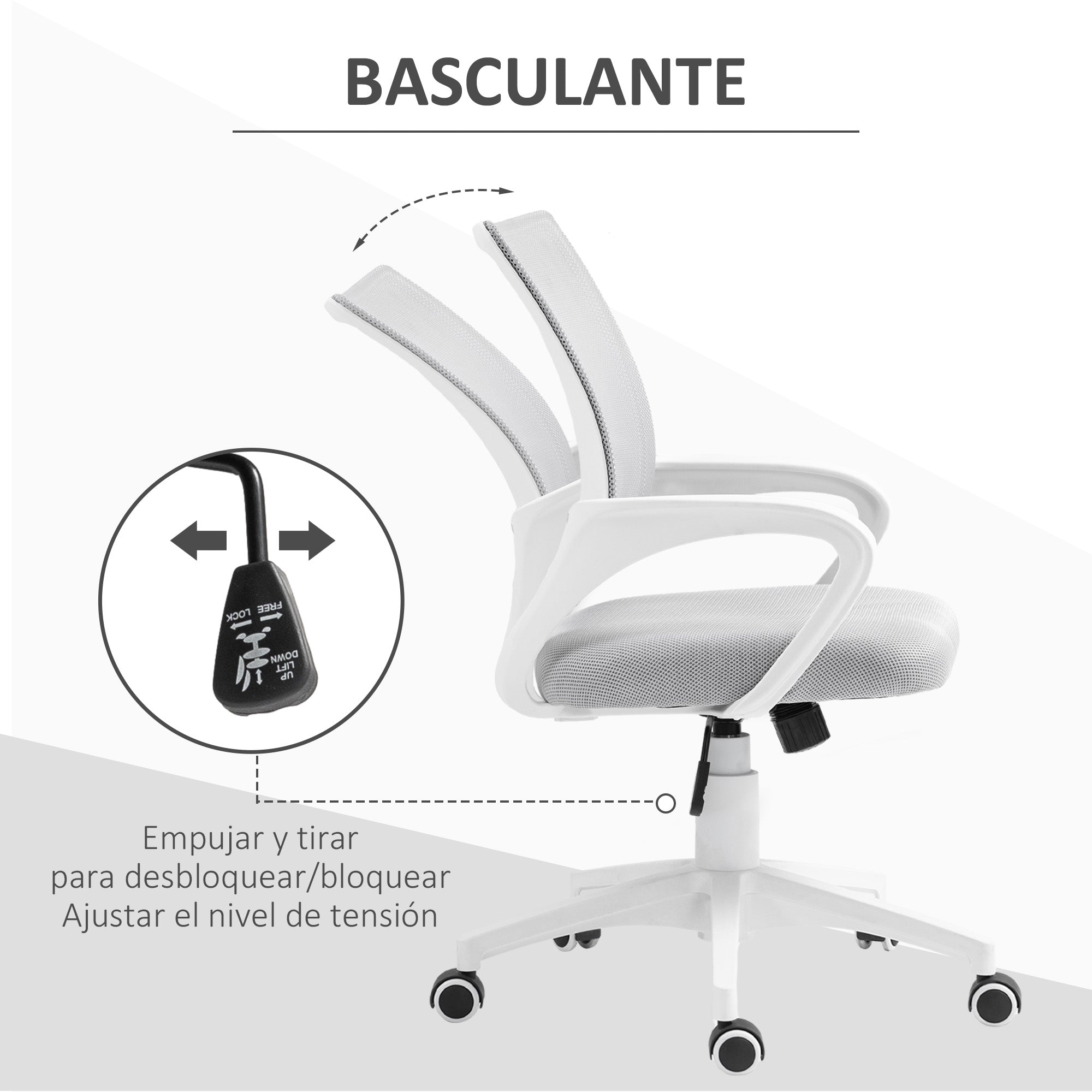 Mesh Office Chair Swivel Desk Chair with Adjustable Height Rocking Function Lumbar Support and Armrests Study Chair Load 120 kg Gray
