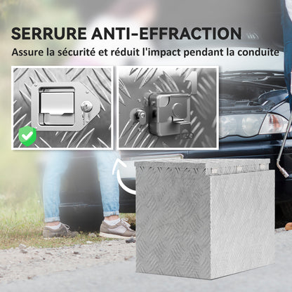 Trailer Toolbox, Aluminum Storage Box, Integrated Lock with Keys, Trapezoidal Shape, for Vans, Trailers, 73.7 x 41 x 46 cm, Silver