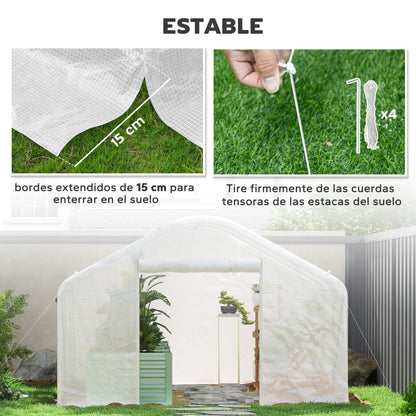 Outdoor Greenhouse 4x3x2 m Tunnel Greenhouse with 2 UV-Resistant PE Cover Windows and 1 Roll-Up Door with Zipper Greenhouse for Garden Patio White