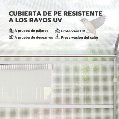 Outdoor Greenhouse 4x3x2 m Tunnel Greenhouse with 2 UV-Resistant PE Cover Windows and 1 Roll-Up Door with Zipper Greenhouse for Garden Patio White